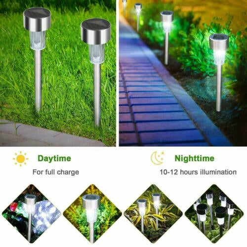Stainless Steel Outdoor Garden Solar LED Light Yard Path Lamp 10 Pieces