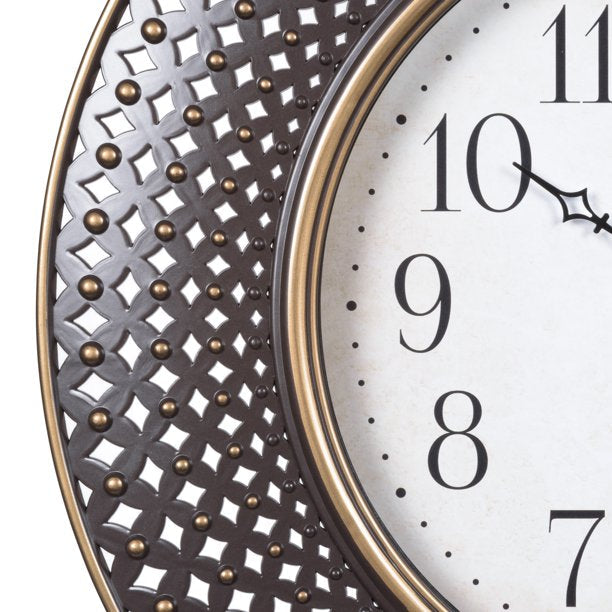 Antiqued Brown Lattice Quartz Analog Wall Clock in16 Inches