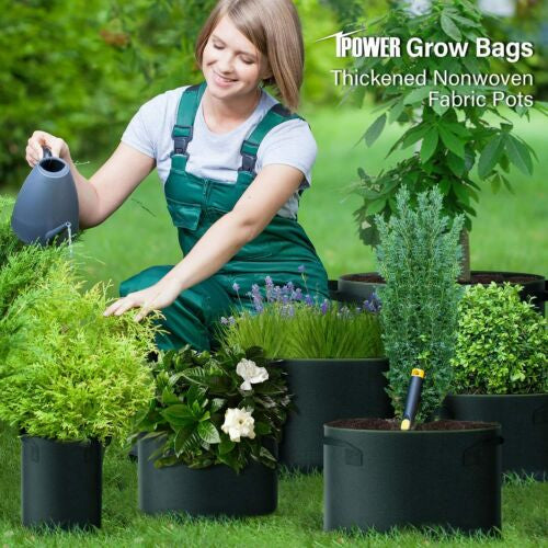 Grow Bags Thickened Nonwoven Fabric Pots Container with Strap 5 Gallon 5 Packs