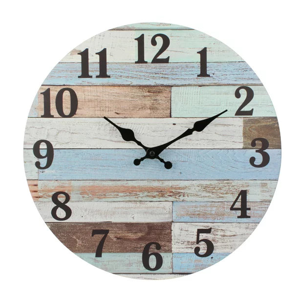 Blue Analog Round Coastal Battery Operated Wall Clock in 14 inches
