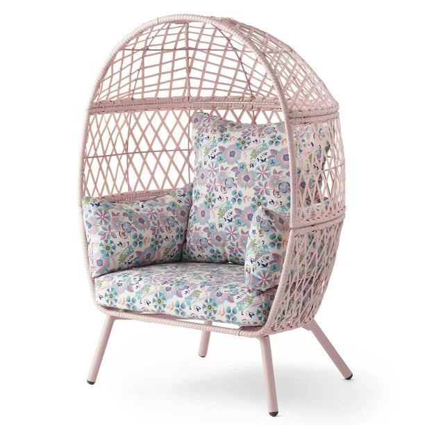 Chair Kid Wicker Stationary Egg Ventura Outdoor in Pink