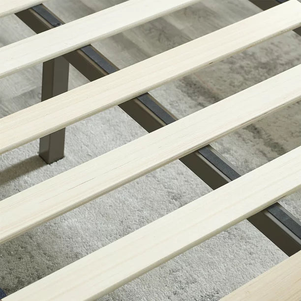Bed Frame Wood Slat Bronze Metal Platform Queen