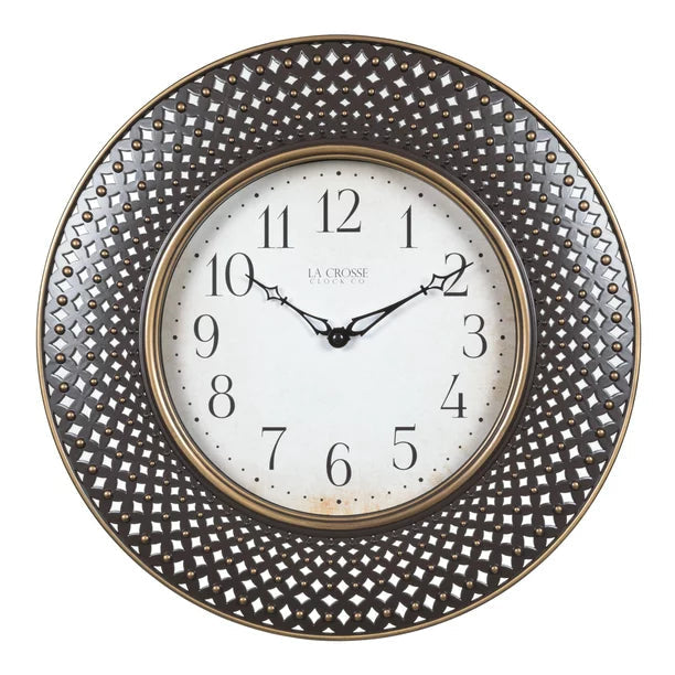 Antiqued Brown Lattice Quartz Analog Wall Clock in16 Inches