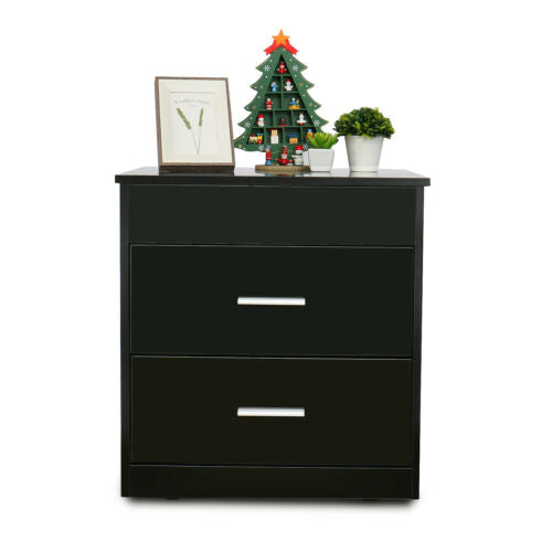 Bedroom Nightstand Side End Table with Drawers in Black