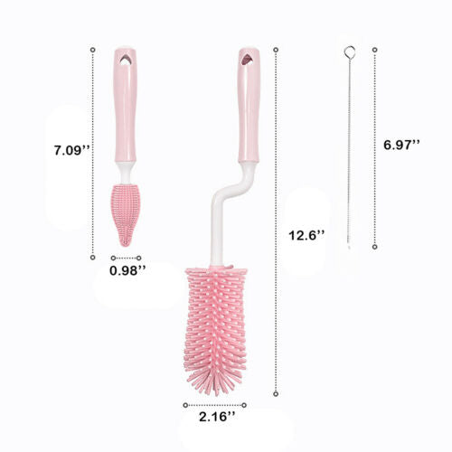 Silicone Baby Bottle Nipple Straw Cleaning Brush 360 Degree Set 3 Pieces