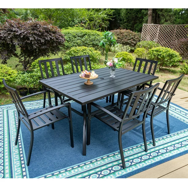 Outdoor Patio Dining Set Modern Steel Furniture 7 Pieces