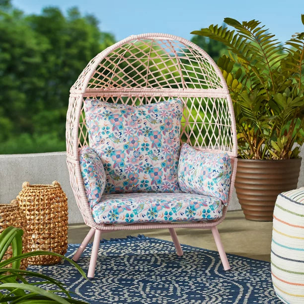 Chair Kid Wicker Stationary Egg Ventura Outdoor in Pink