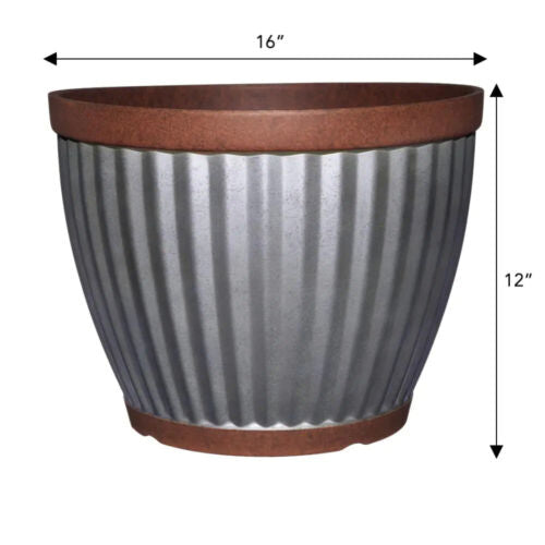 Resin Planter With Copper Rim Galvanized Pot 16 Inches