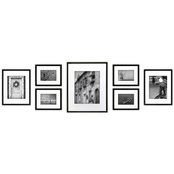 Black Photo Frame Gallery Wall Kit with Decorative Art Prints and Hanging