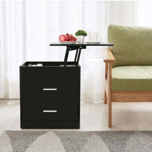 Bedroom Nightstand Side End Table with Drawers in Black