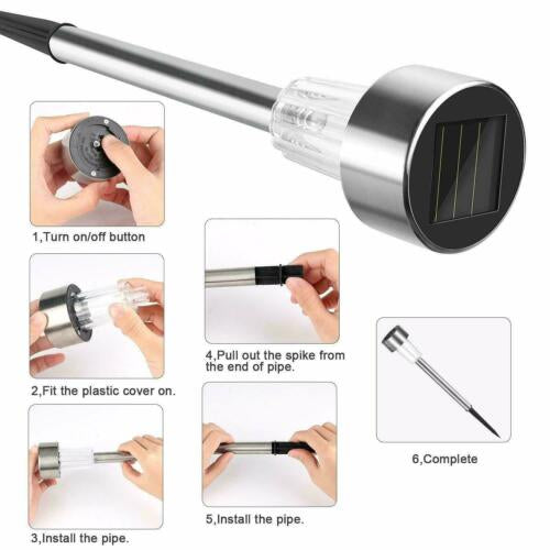 Stainless Steel Outdoor Garden Solar LED Light Yard Path Lamp 10 Pieces