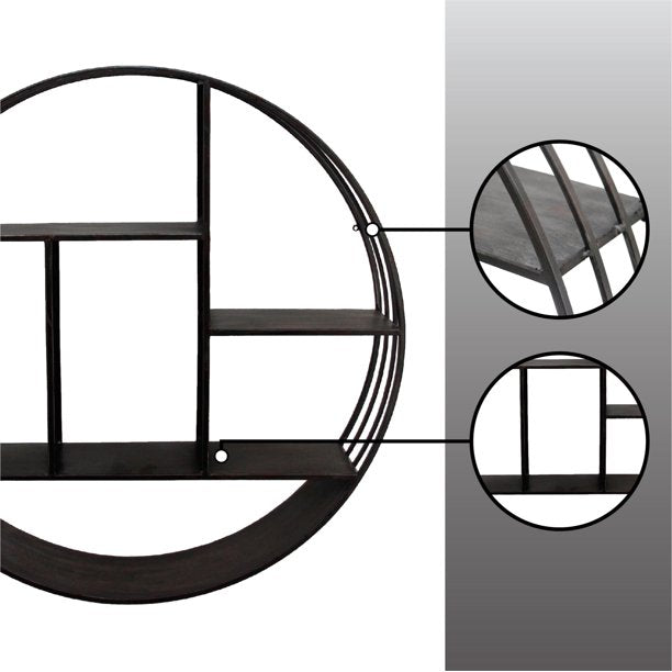 Round Metal Wall Shelf in Dark Gray