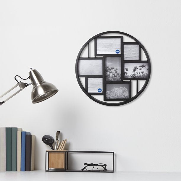 Collage Picture Frame 7 Opening 4x6 and 4x4 Round in Black