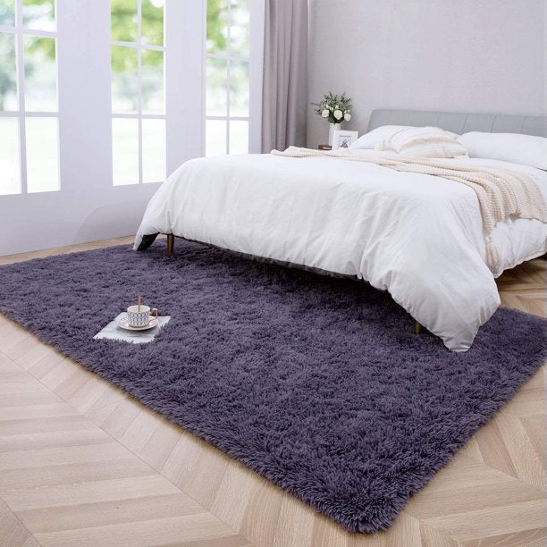 Area Rug Modern Shaggy Rugs for Bedroom 2x3 Feet Gray Purple