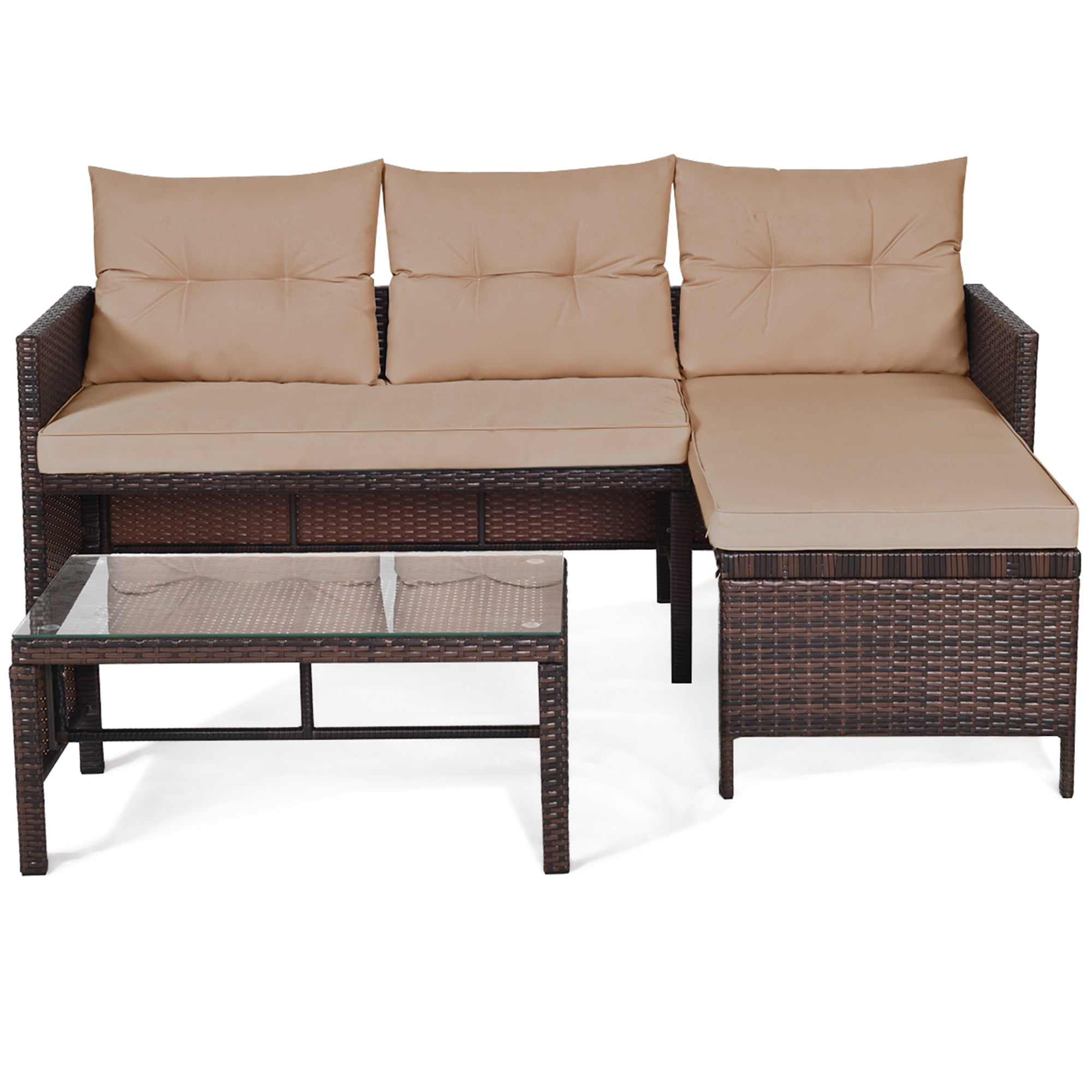Patio Sofa Set Outdoor Sectional Conversation Set Rattan Wicker 3 Pieces