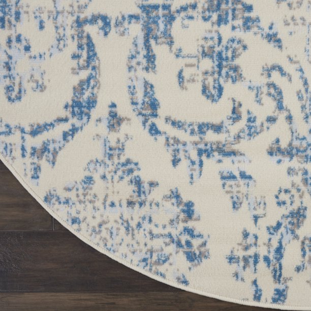 Area Rug Distressed Damask in Blue 8ft