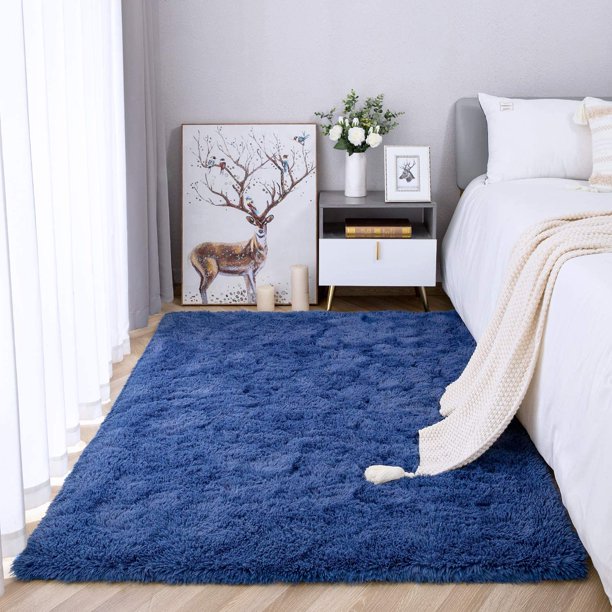 Area Rug Modern Rugs for Bedroom 4x5.3 Feet in Indigo