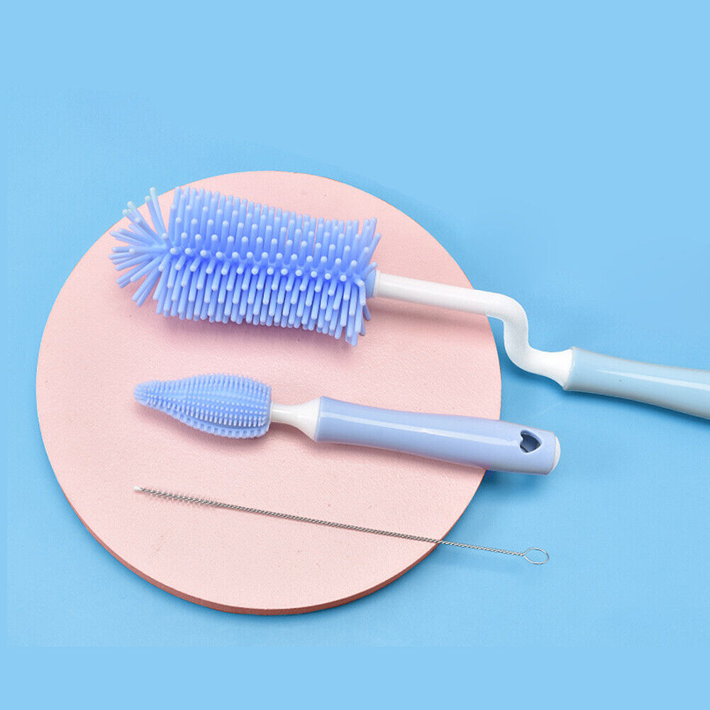Silicone Baby Bottle Nipple Straw Cleaning Brush 360 Degree Set 3 Pieces