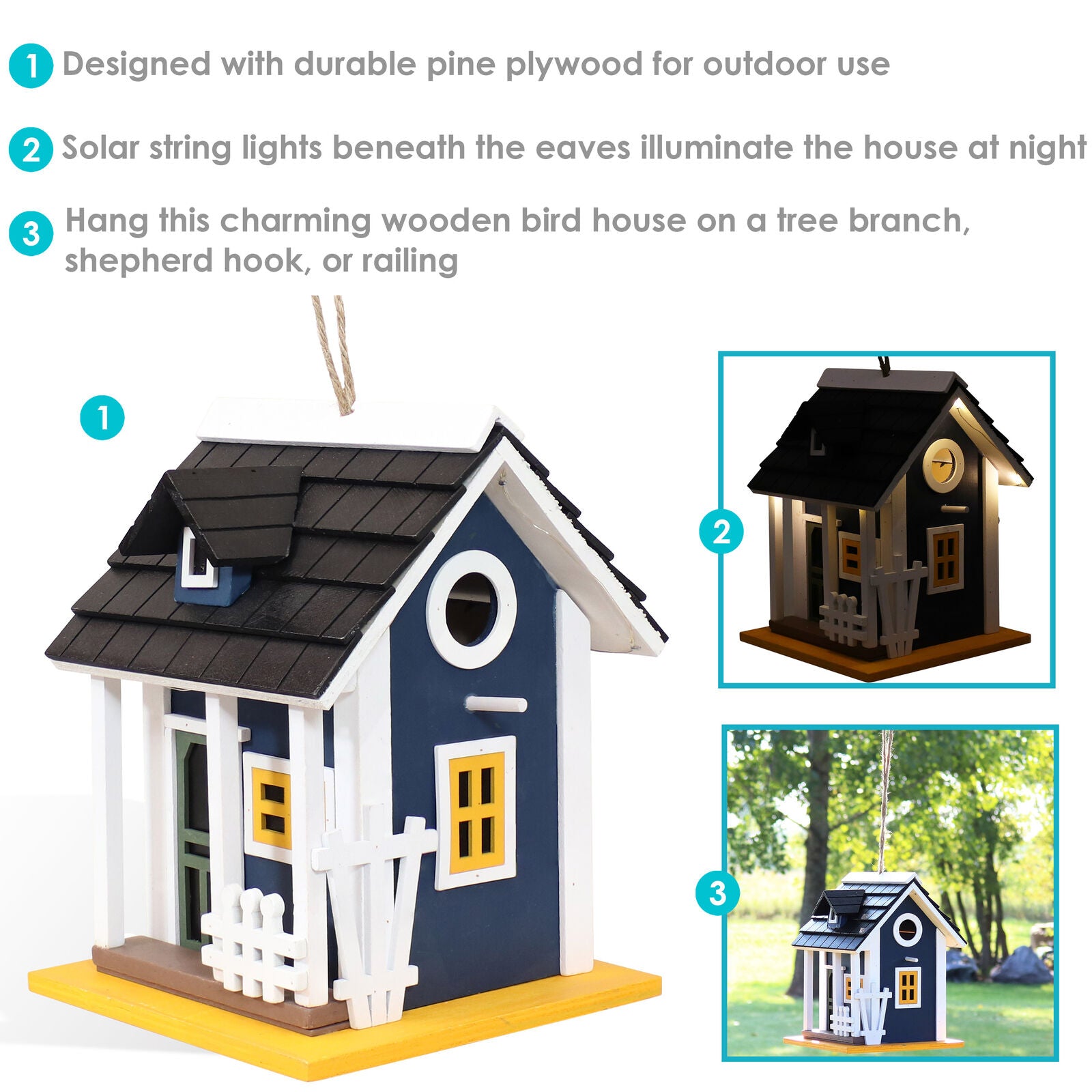 Birdhouse with Solar LED Light in Blue