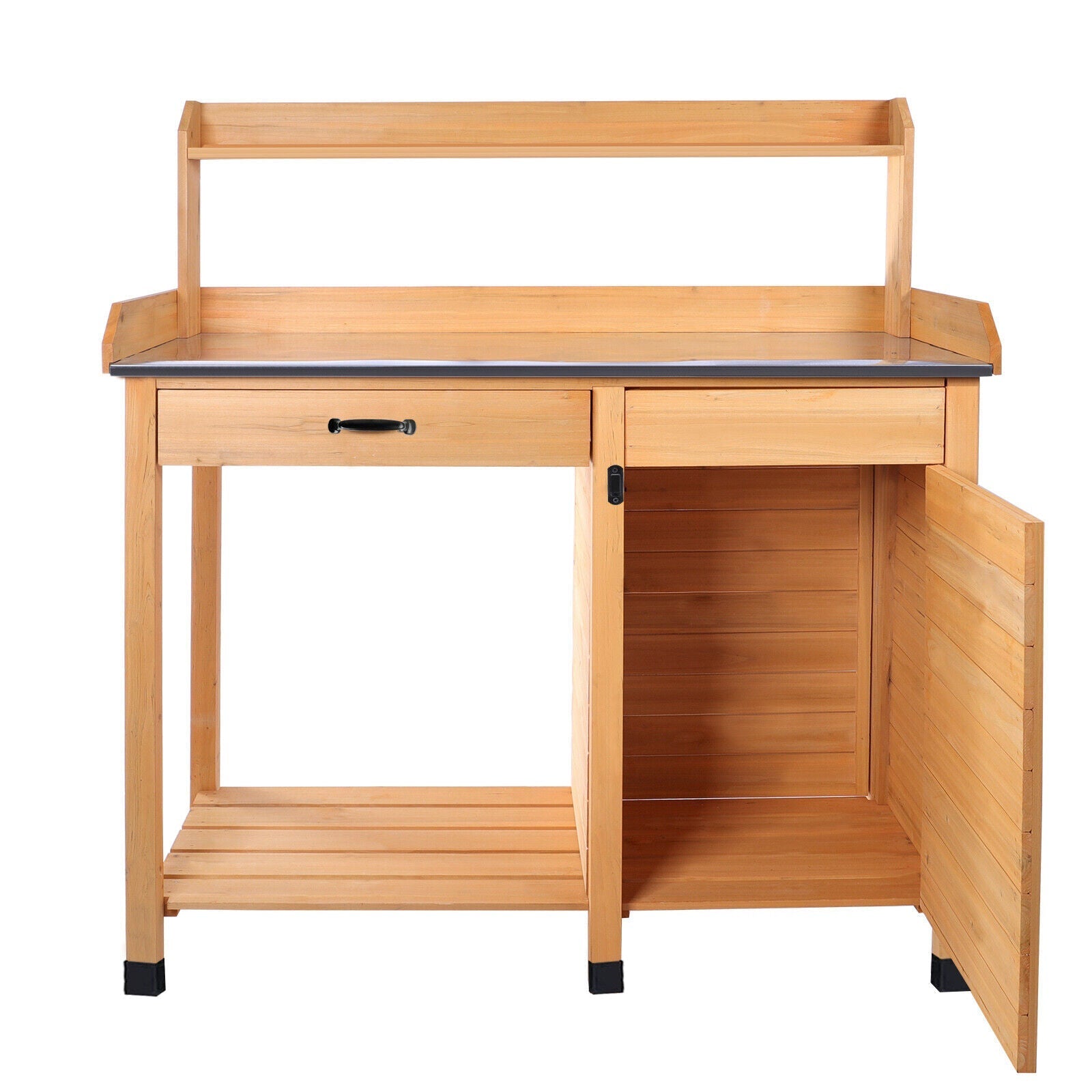 Potting Bench Table with Metal Cabinet Drawer