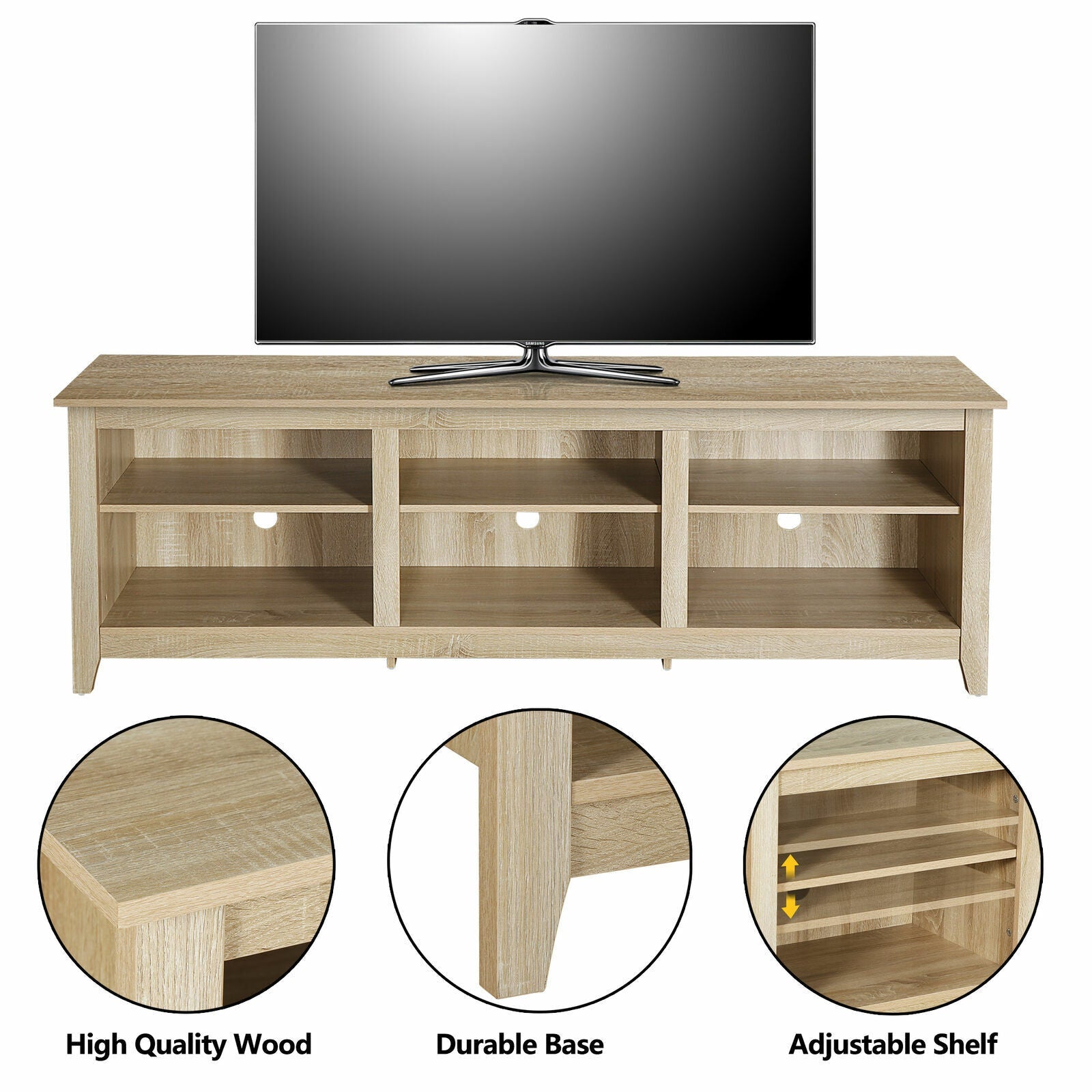 Classic TV Stand 6 Cubby Open Storage Compartment