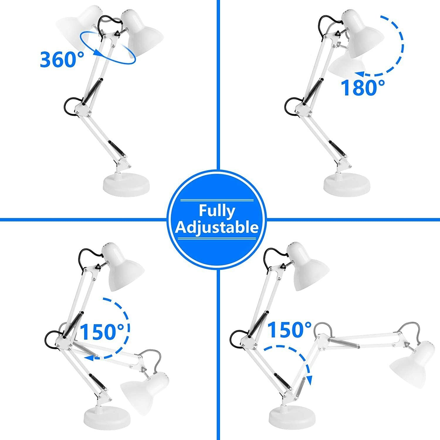 Desk Lamp with Interchangeable Base And Clamp White