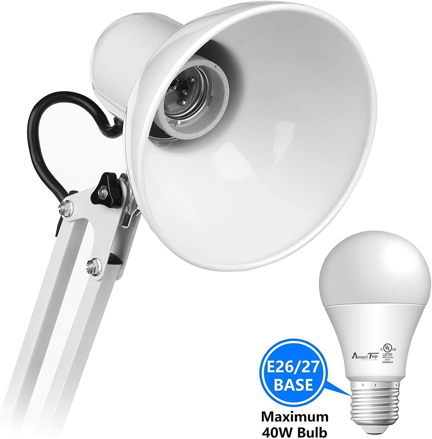 Desk Lamp with Interchangeable Base And Clamp White