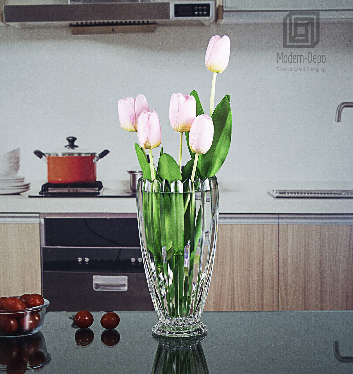 Crystal Glass Vase for Centerpieces in 11 Inches Tall