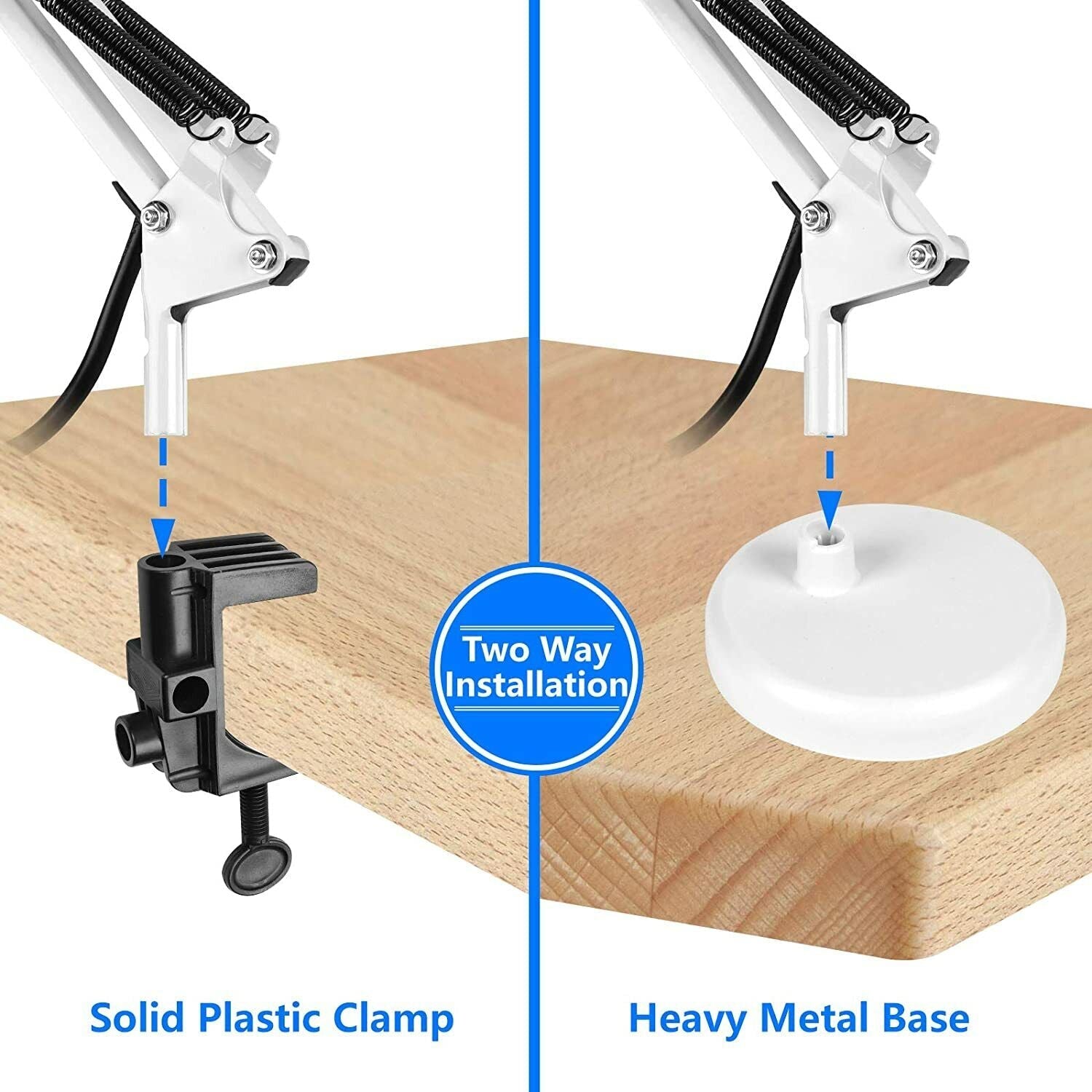 Desk Lamp with Interchangeable Base And Clamp White