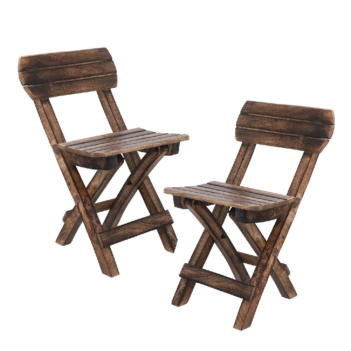 Garden Wooden Chair Handcrafted Foldable Brown Set 2