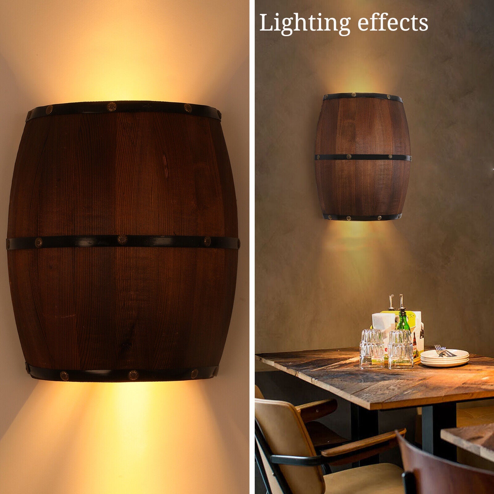 Barrel Wood Wall Light Rustic Classic Lamp Modern Style