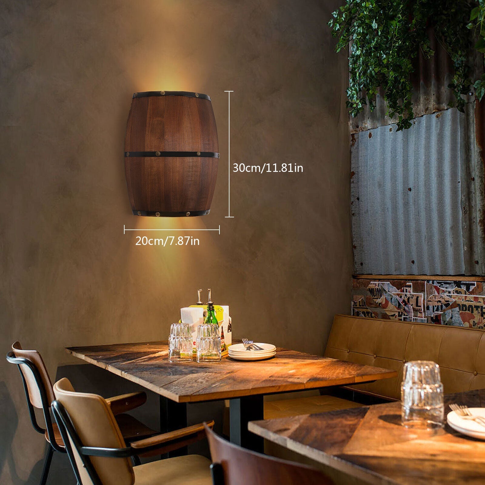 Barrel Wood Wall Light Rustic Classic Lamp Modern Style