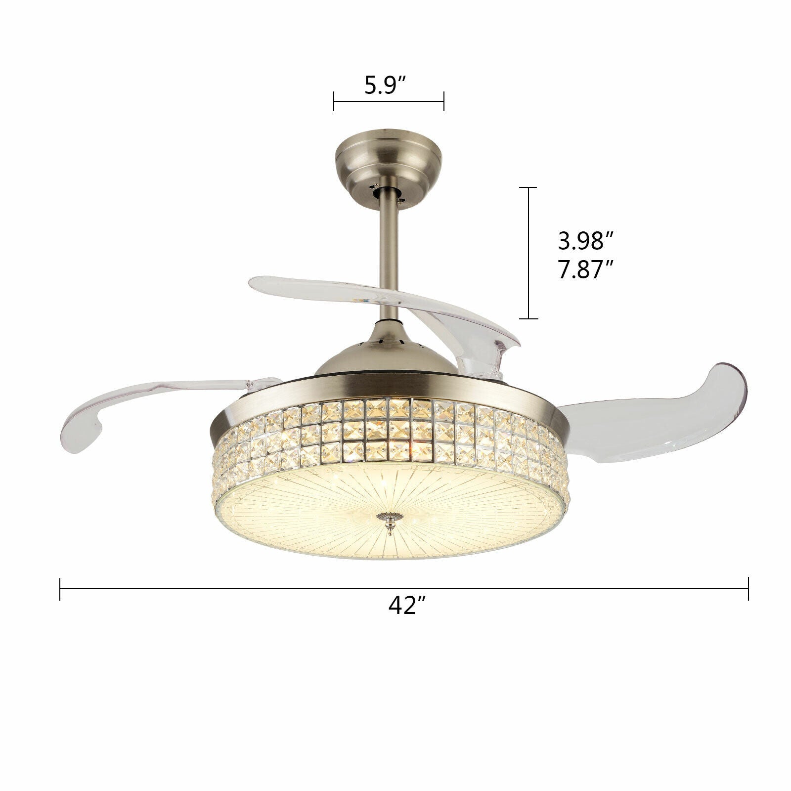 Chandelier LED Ceiling Fan Light Retractable Crystal Lamp with Remote