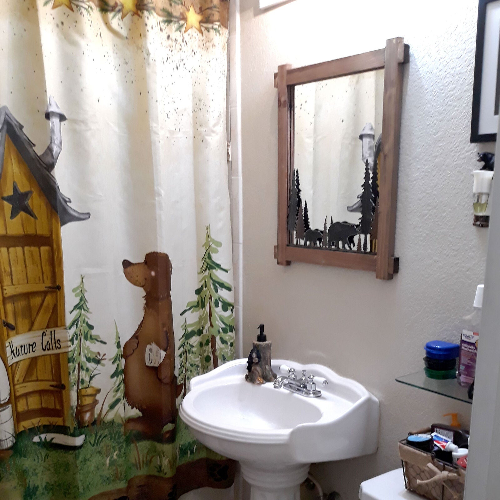 Decorative Wall Mirror Forest Bathroom Decor Wood and Metal