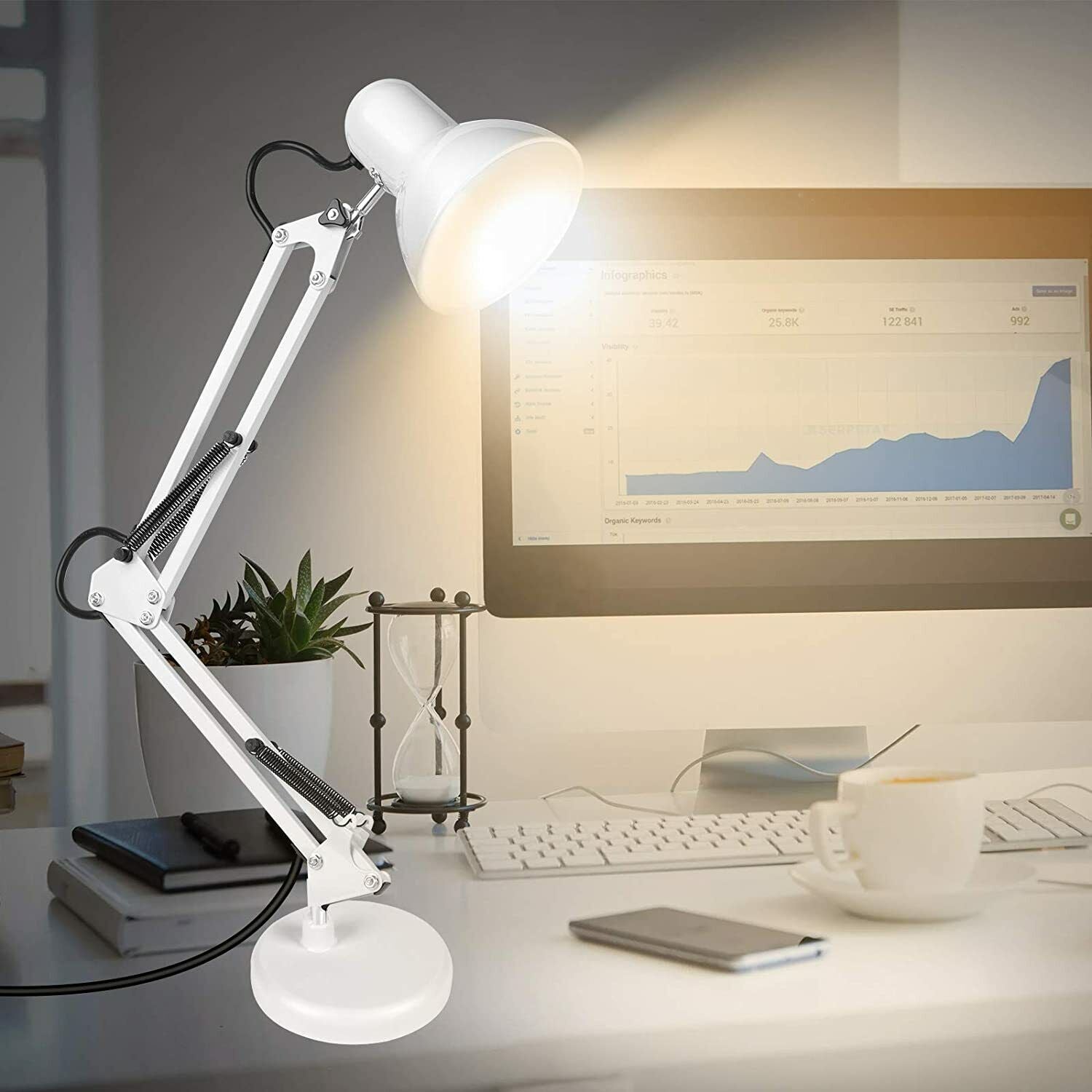 Desk Lamp with Interchangeable Base And Clamp White