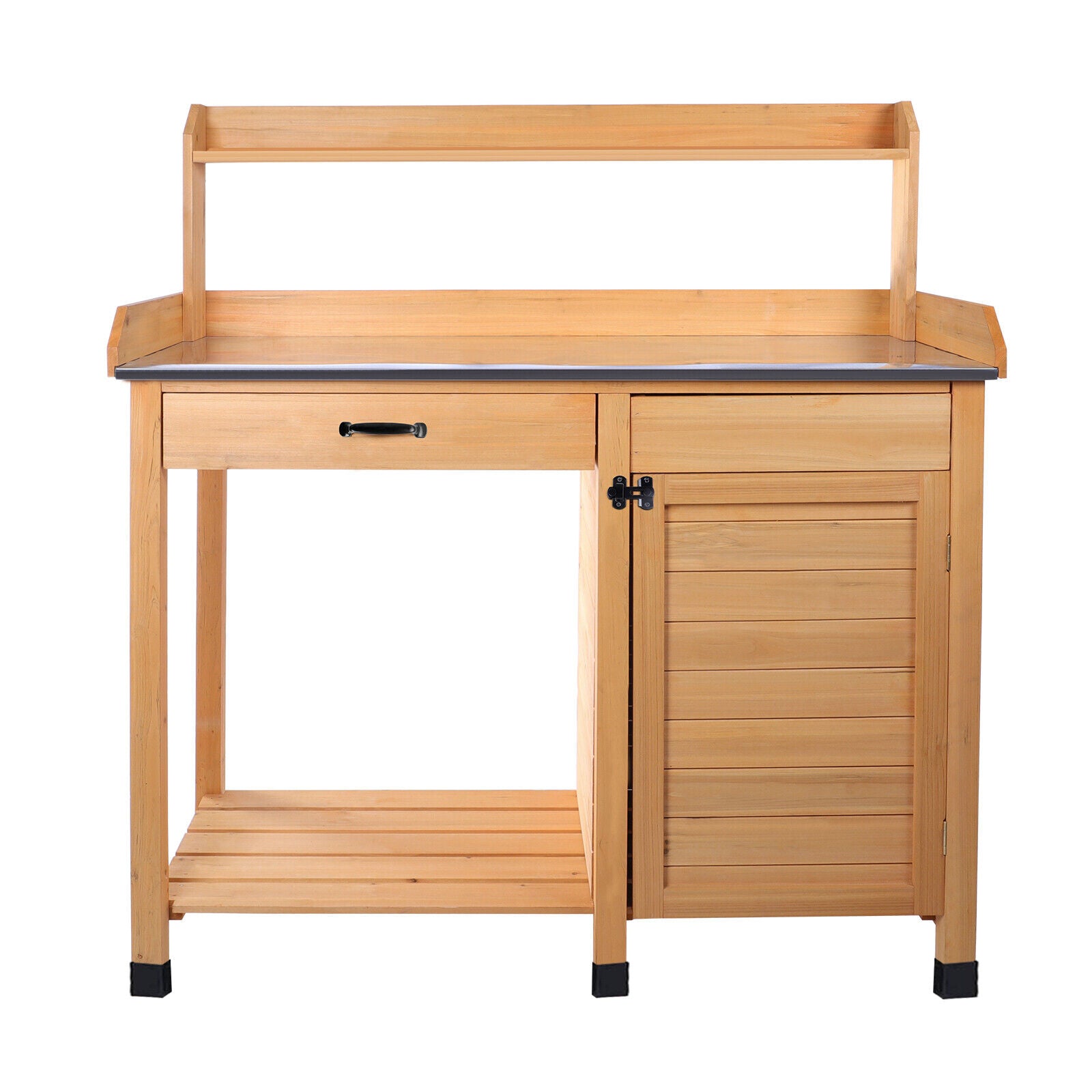 Potting Bench Table with Metal Cabinet Drawer