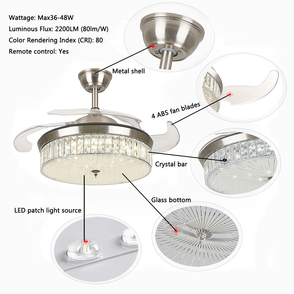 Chandelier Invisible Ceiling Fan Light 42 Inches