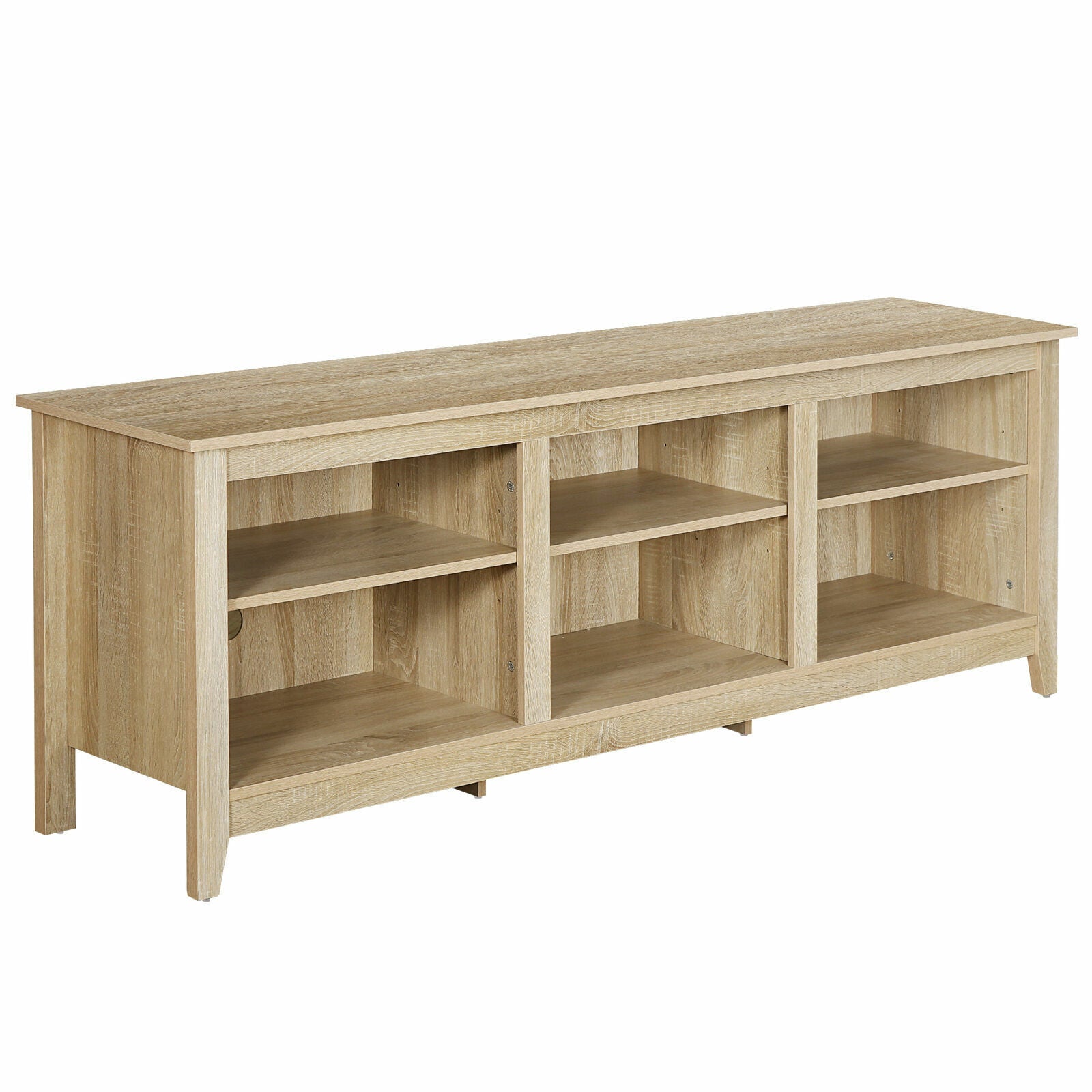 Classic TV Stand 6 Cubby Open Storage Compartment