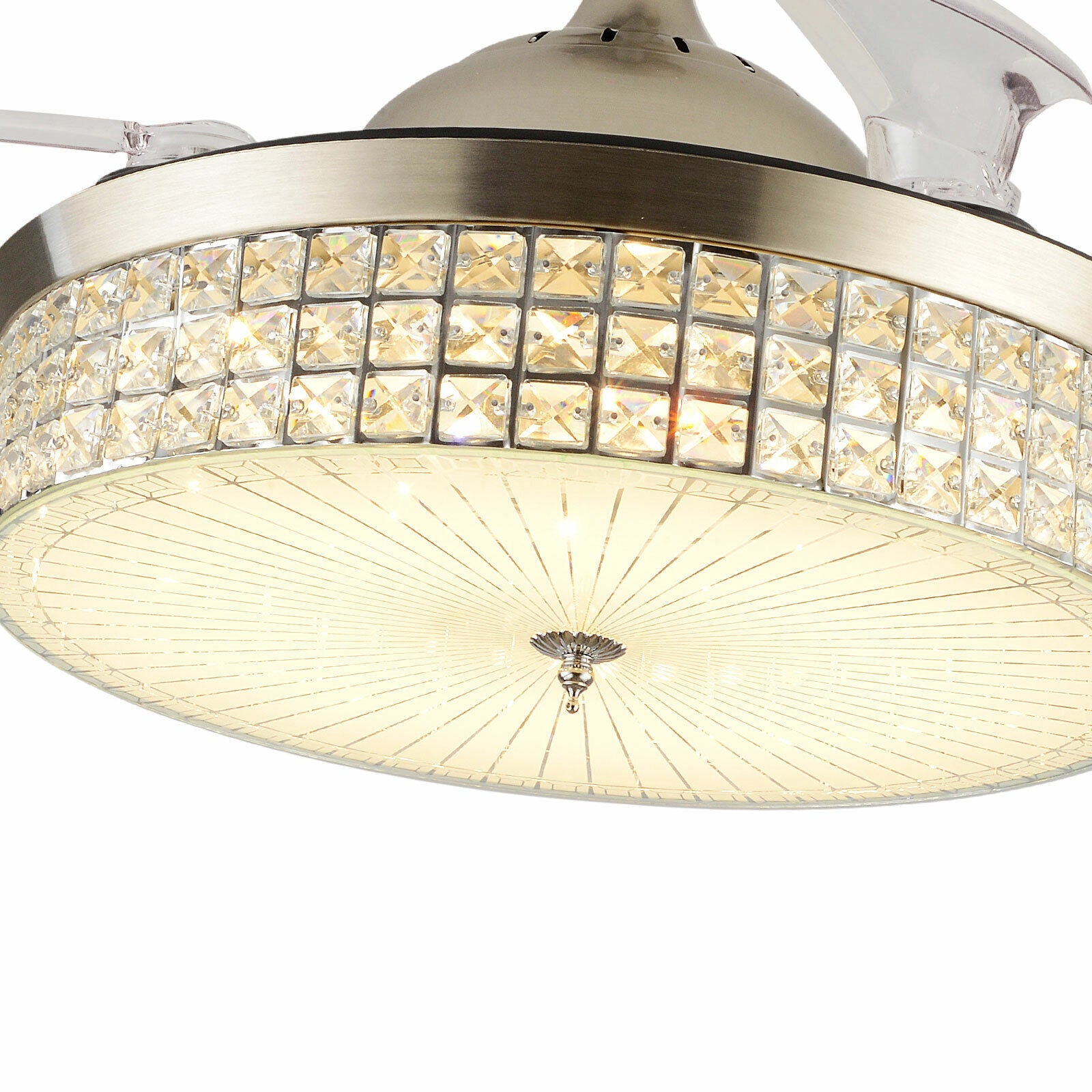 Chandelier LED Ceiling Fan Light Retractable Crystal Lamp with Remote