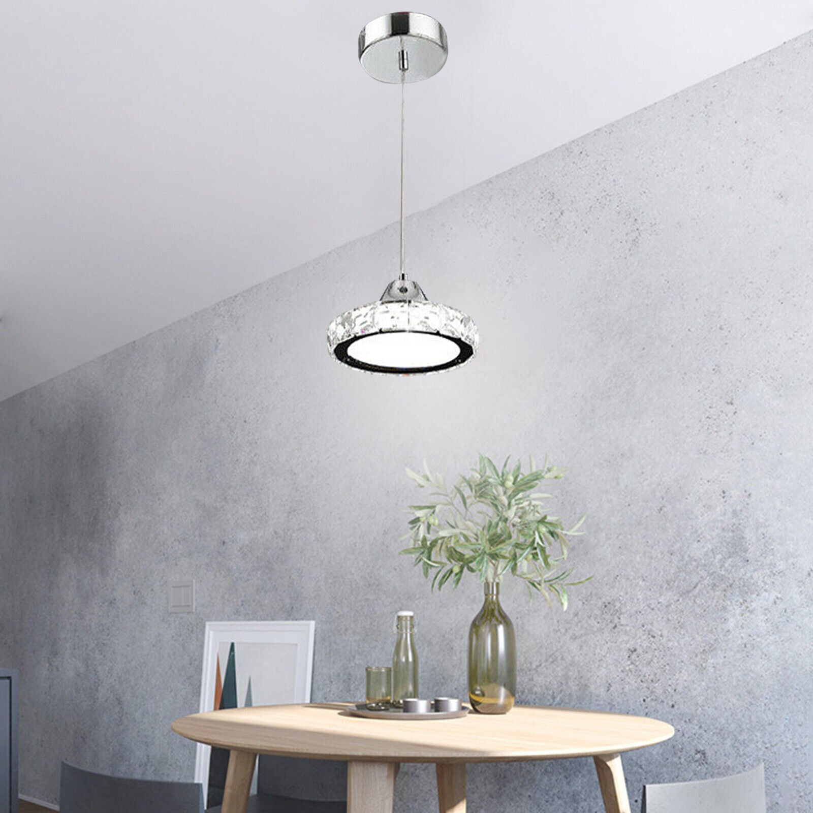 Modern Crystal Chandeliers LED Ring Ceiling Light Fixture Adjustable Pendant