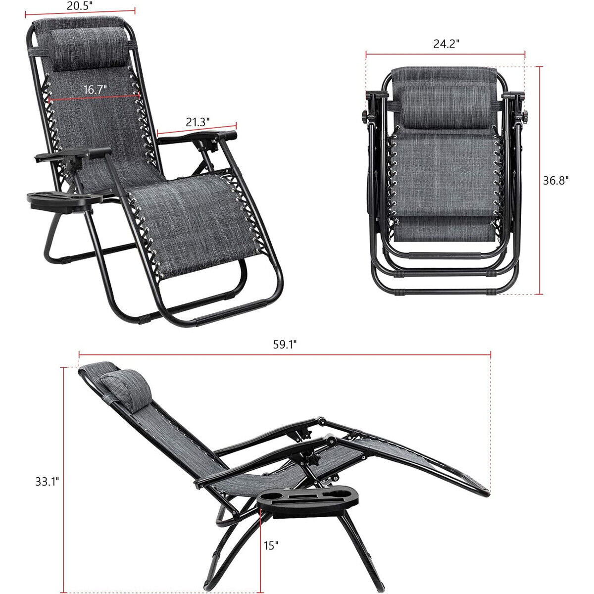 Chairs Recliners Set of 2 in Gray