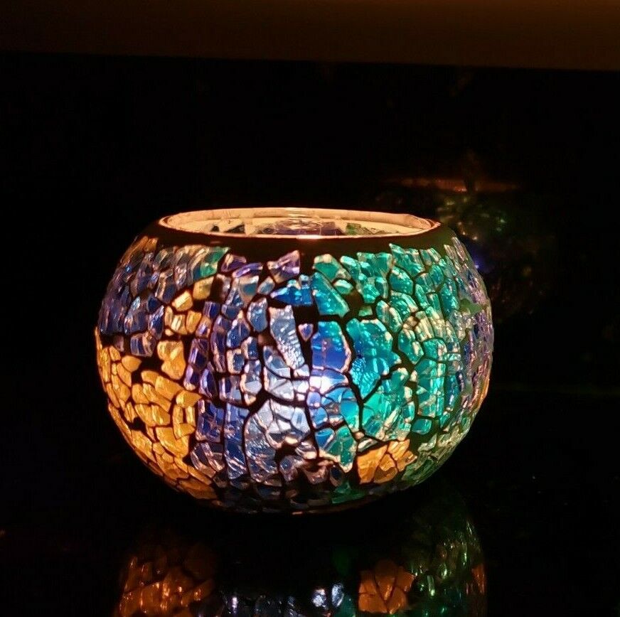 Canldle lamp holder in Blue mosaic