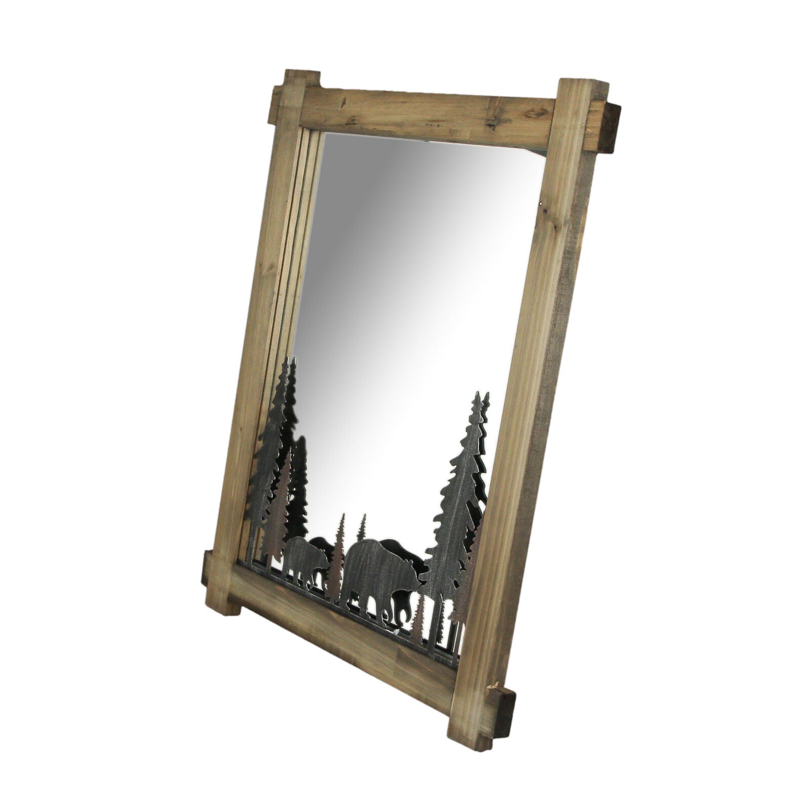 Decorative Wall Mirror Forest Bathroom Decor Wood and Metal