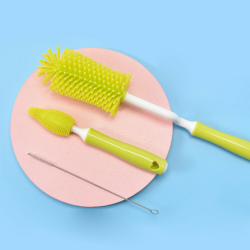 Silicone Baby Bottle Nipple Straw Cleaning Brush 360 Degree Set 3 Pieces