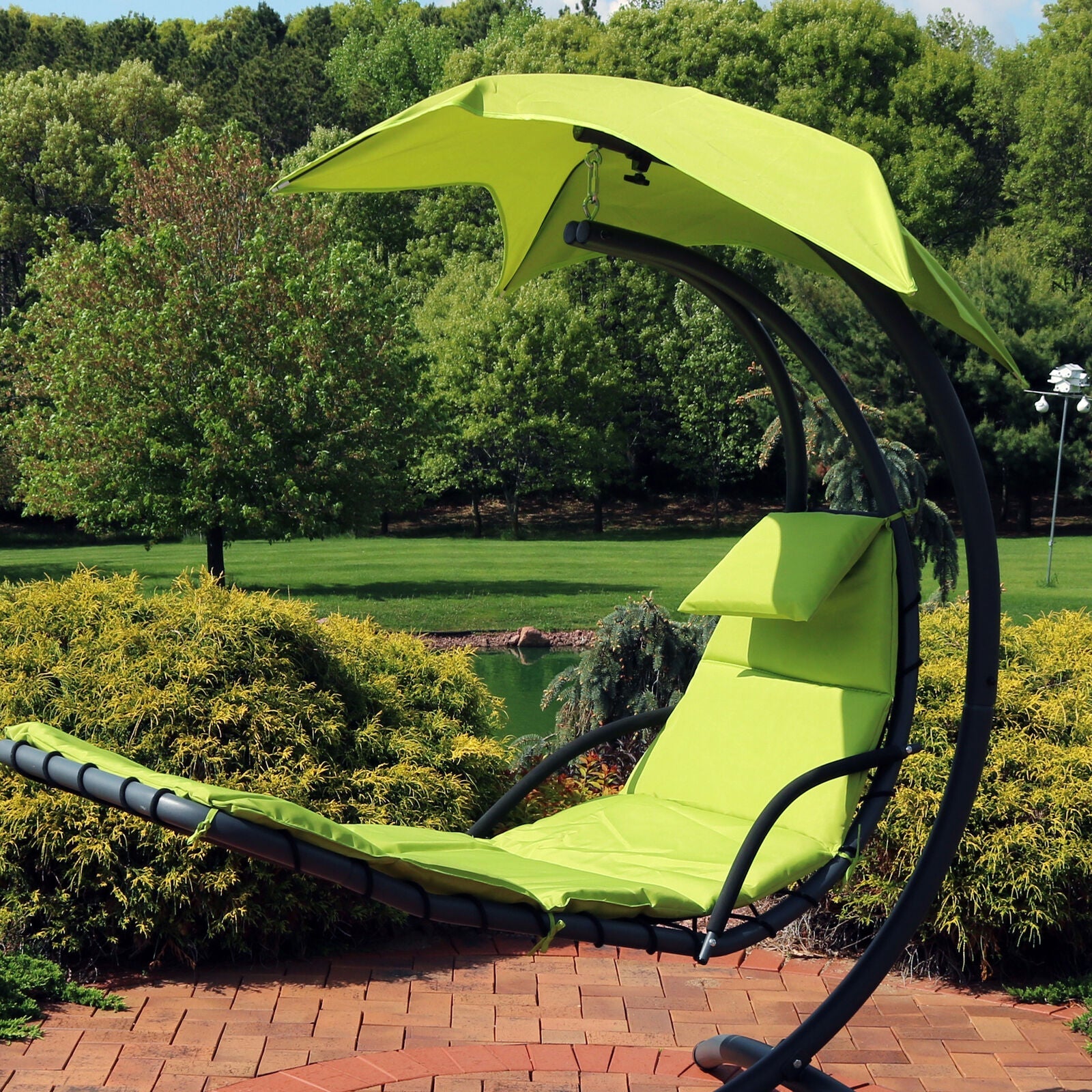 Hanging Chair with Umbrella in Green
