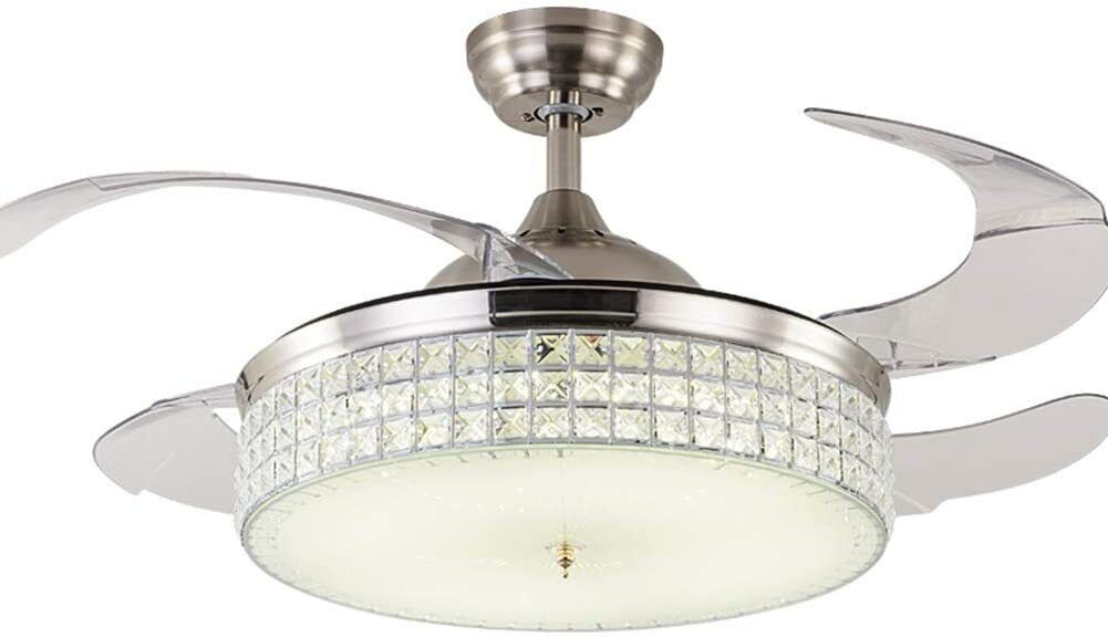 Chandelier LED Ceiling Fan Light Retractable Crystal Lamp with Remote