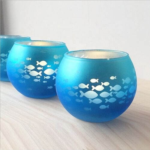 Canldle lamp in Fish glass Blue