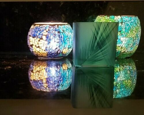 Canldle lamp holder in Blue mosaic