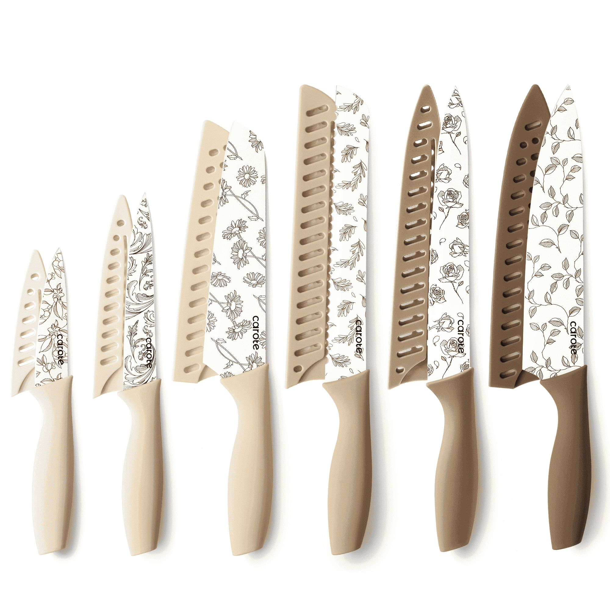 12Pcs Knife Set with Blade Guards, Floral Granite Ceramic Coating, Stainless Steel Blade