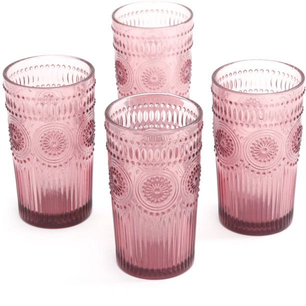 Adeline Emboss Glass Tumblers Plum